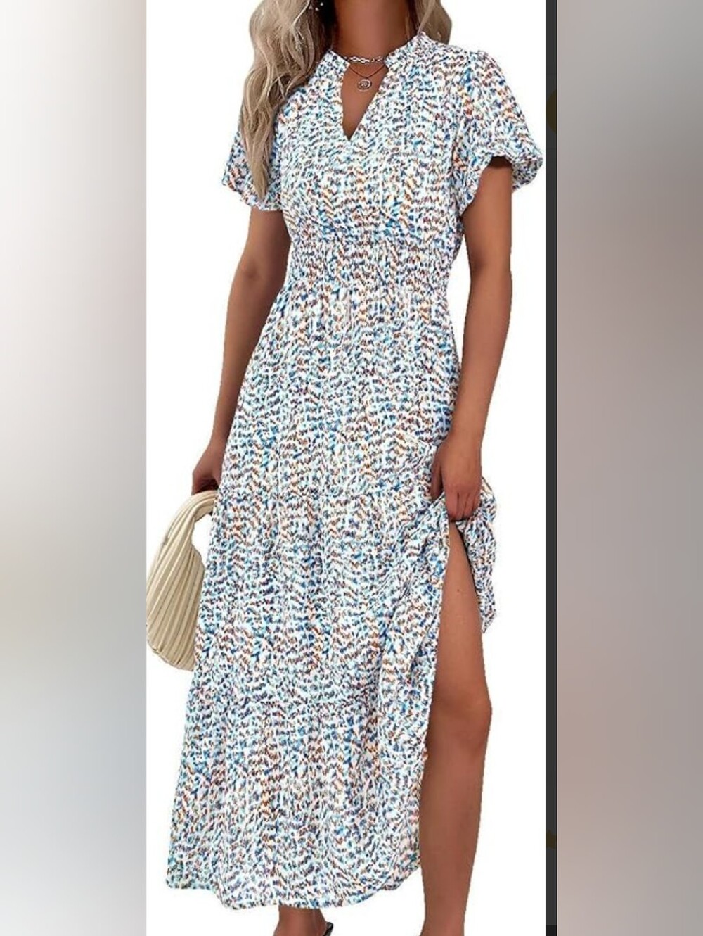 Women's Mascomoda Vneck Smocked Flowy Maxi Dress